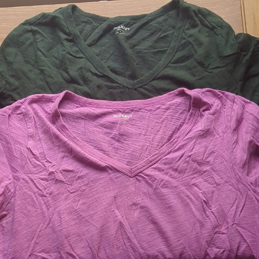 Old Navy Everywear Short Sleeve V Neck Tees - Green and Pink